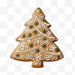 绘制姜饼圣诞树糖饼干的特写