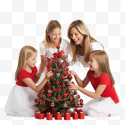 母亲和女儿们准备圣诞节装饰圣诞