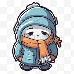 可爱的小人物在冬天戴着围巾和围