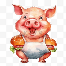 卡通汉堡人物图片_猪肉汉堡是一个水彩卡通人物