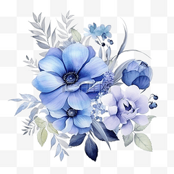 水彩风格的蓝色插花