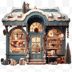 小房子插画ai图片_圣诞节前夕冬夜的礼品店