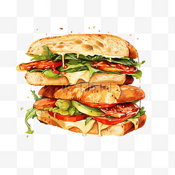 三明治街头食品数字插画