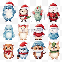 鼠年拜年词图片_圣诞节可爱卡通人物圣诞老人雪人