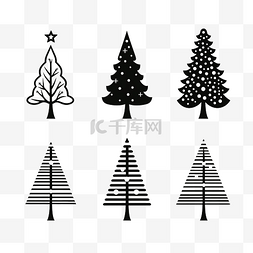 线性风格的黑白圣诞树集