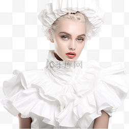 白连衣裙图片_一位年轻的白人女士穿着大领子白