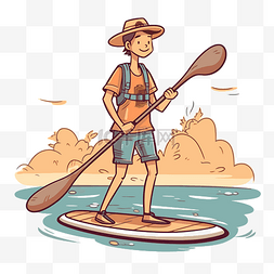 划动桨板图片_桨板剪贴画男子穿着橙色和帽子站