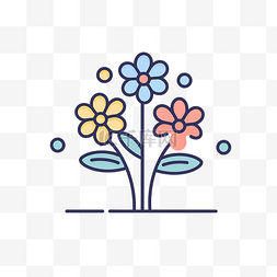 彩色花卉背景图片_显示植物和花卉的简单线条图标 