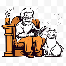 卡通老年图片_手绘老人读一本书，上面有涂鸦风
