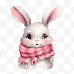 带围巾的兔子图片_白兔带着粉色围巾冬季插画