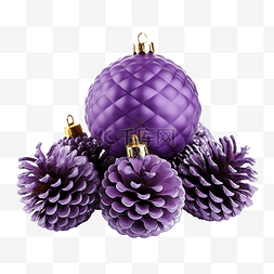 美丽的紫色圣诞球和锥体隔离在白