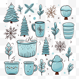 圣诞快乐插画图片_涂鸦冬季元素套装集合圣诞快乐贴