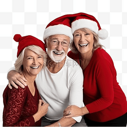 圣诞老帽子图片_可爱的祖母和年轻夫妇戴着圣诞帽
