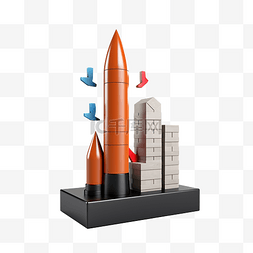 发射火箭图片_演示增长条形图和发射火箭的 3D 