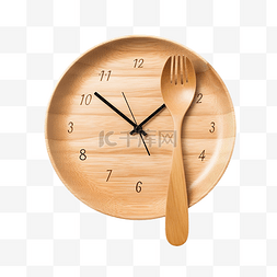 盘子上的时钟和隔离的木勺