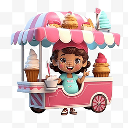 冰淇淋摊位图片_冰淇淋摊3D人物插画