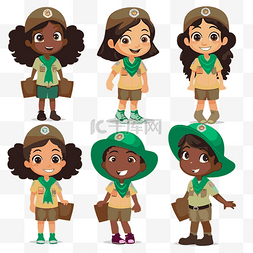 女童子军剪贴画穿着绿色制服卡通