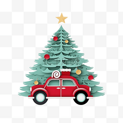 晚会剪纸图片_圣诞贺卡，上面有可爱的汽车和剪
