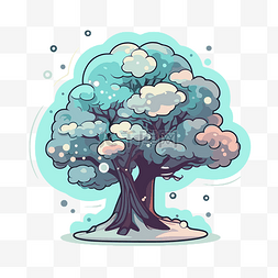树卡通云图片_动画卡通树被雪和云包围剪贴画 