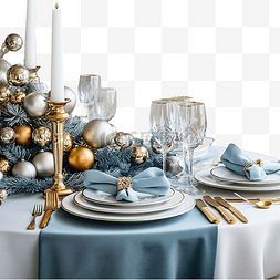 白色白色桌布图片_蓝色圣诞餐桌布置