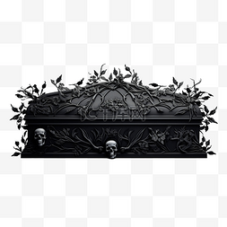 木牌装饰图片_3d 渲染插图黑色打开棺材墓地装饰