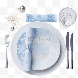 灰色桌布上时尚的蓝色和白色圣诞