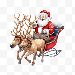 圣诞老人坐在雪橇图片_快乐的圣诞老人坐在驯鹿拉的圣诞