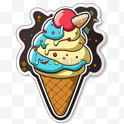 一个冰淇淋甜筒贴纸，上面有彩色