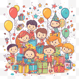 卡通剪贴画生日图片_生日派对剪贴画孩子们带着礼物和