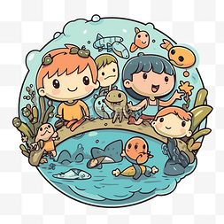 儿童下面图片_卡通设计人物卡通儿童在海洋或水