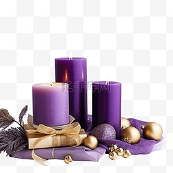 明亮表面上有蜡烛和紫色和金色装