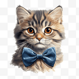 可爱字透明素材图片_戴着领结的可爱猫的数字插图