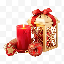 红色和金色圣诞礼盒和装饰灯笼蜡