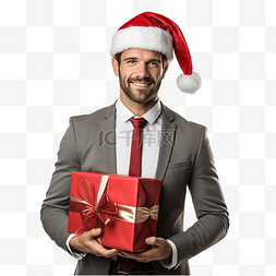 男士西裝图片_穿着西装和圣诞老人??帽子的家伙