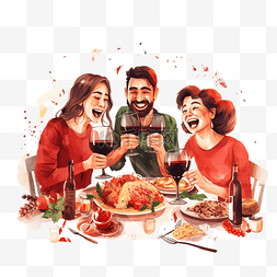 葡萄酒和人图片_节日庆祝概念朋友举办圣诞晚宴并