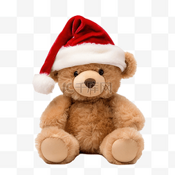 棕色泰迪熊图片_戴着红色圣诞帽的小可爱棕色泰迪