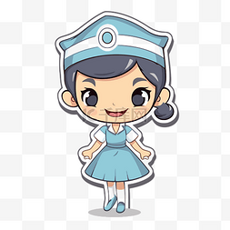 穿着蓝色衣服的卡通女护士站在白
