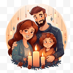 蜡烛圣诞图片_幸福的家庭一起在装饰精美的圣诞