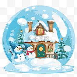 雪花，漂浮，雪子图片_雪剪贴画雪球与圣诞屋和两个雪人