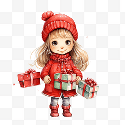 小女孩拉礼物图片_一手拉可爱的女孩，穿着红色外套