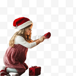 漂亮的壁炉图片_壁炉旁一个穿着红裙子戴着圣诞老