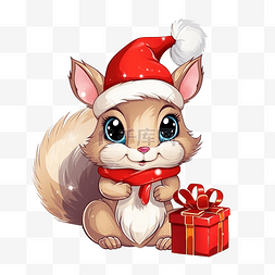 动物装饰品图片_圣诞快乐可爱的松鼠与雪花绘图标