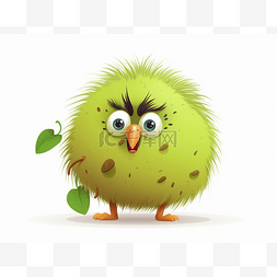 一只愤怒的绿鸡拿着一片叶子