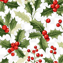 无缝绿叶图片_圣诞浆果冬青槲寄生叶无缝图案