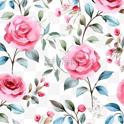 新中式印花荷花图片_传统民间玫瑰花和树枝的水彩印花
