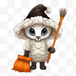 拿着扫帚的羊的万圣节插图