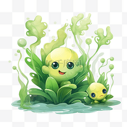 海底植物花图片_植物和海藻可爱卡通风格