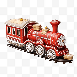 火车在开图片_圣诞饼干，雪橇和红色机车上有巧