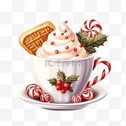姜饼人糖果图片_一杯冰淇淋和圣诞糖果