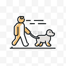 带狗散步图片_一个男人带着他的狗散步的线条图